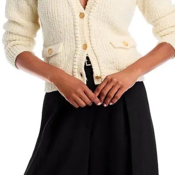 FRAME Cropped Cardigan Sweater | Cream Wool Blend | V-Neck | Size M | NWT - Picture 2 of 6